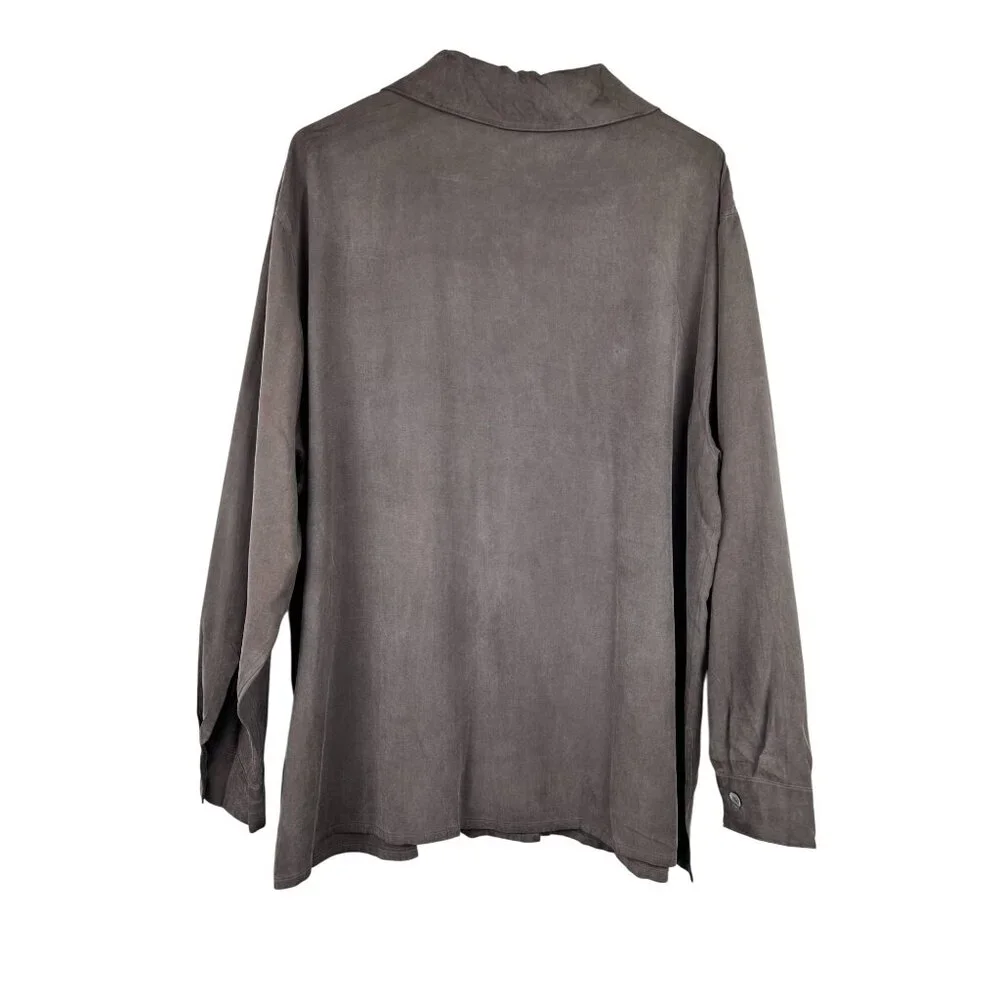 Silk Essentials Womens 2X Gray 100% Silk Button-Up Shirt With Pocket & Long Slee - Picture 8 of 11